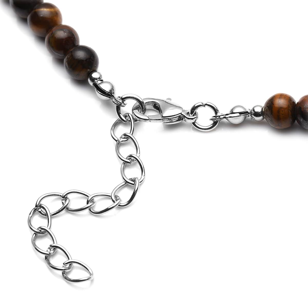 Tiger's Eye and Austrian Crystal Beaded Necklace 18-20 Inches in Silvertone 165.00 ctw image number 4