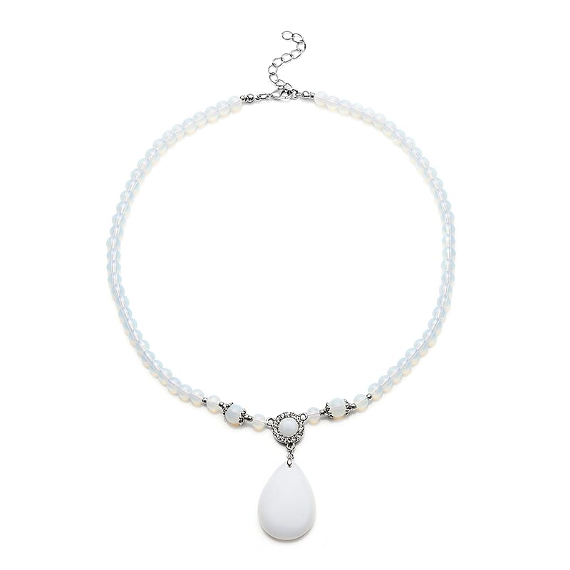 Opalite and Austrian Crystal 151.50 ctw Beaded Necklace in Silvertone 18-20 Inches
