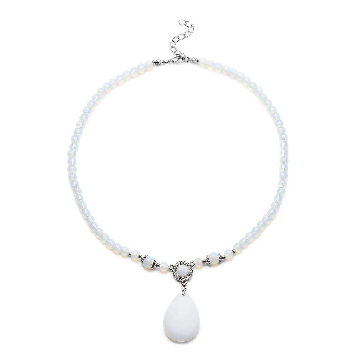 Opalite and Austrian Crystal Beaded Necklace 18-20 Inches in Silvertone 151.50 ctw image number 0