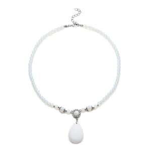 Opalite and Austrian Crystal Beaded Necklace 18-20 Inches in Silvertone 151.50 ctw