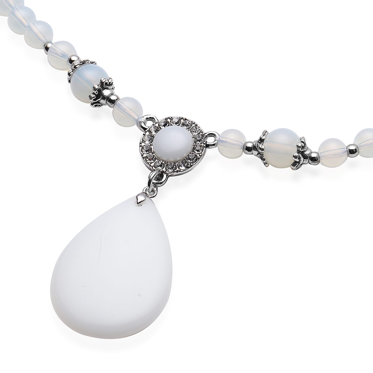 Opalite and Austrian Crystal 151.50 ctw Beaded Necklace in Silvertone 18-20 Inches