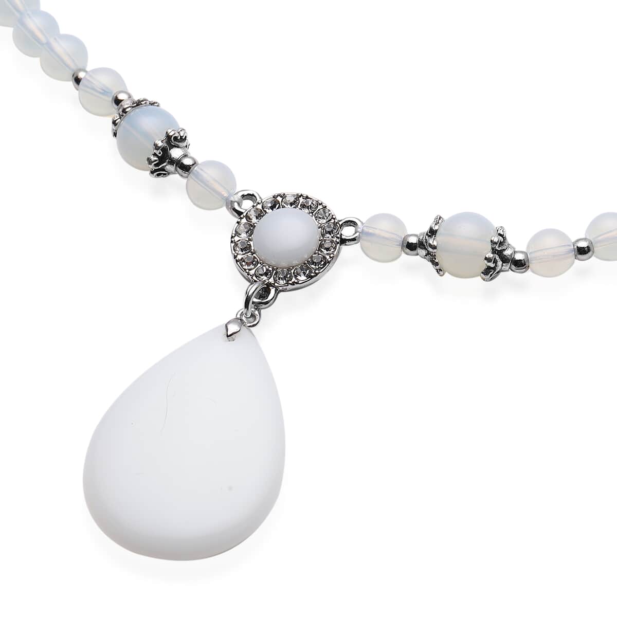 Opalite and Austrian Crystal Beaded Necklace 18-20 Inches in Silvertone 151.50 ctw image number 2