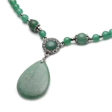 Green Aventurine and Austrian Crystal Beaded Necklace 18-20 Inches in Silvertone 146.00 ctw image number 2