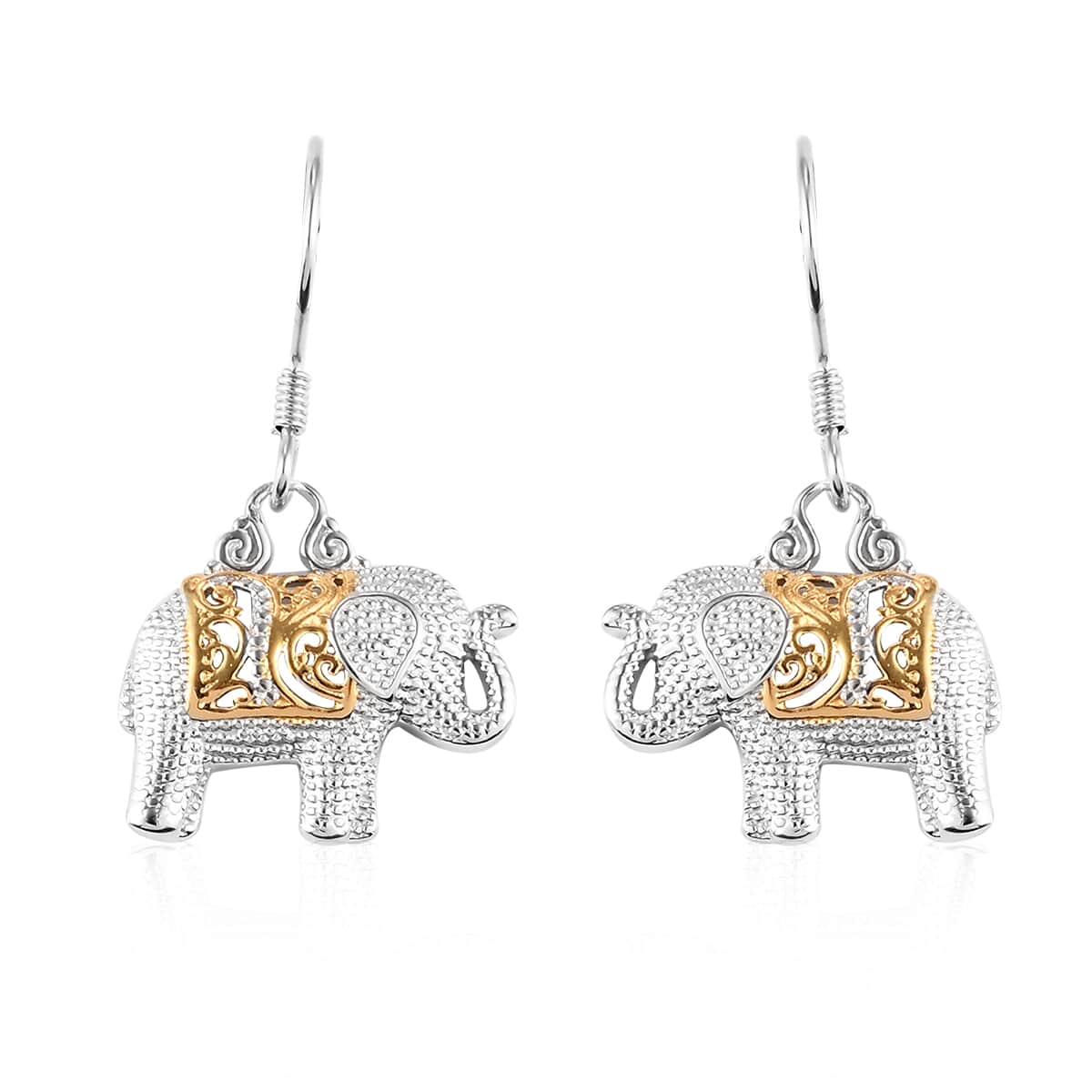 Vermeil Yellow Gold and Platinum Over Sterling Silver Elephant Earrings 5.40 Grams image number 0