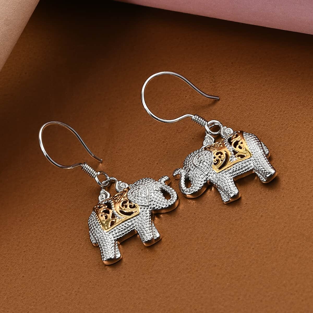 Vermeil Yellow Gold and Platinum Over Sterling Silver Elephant Earrings 5.40 Grams image number 1