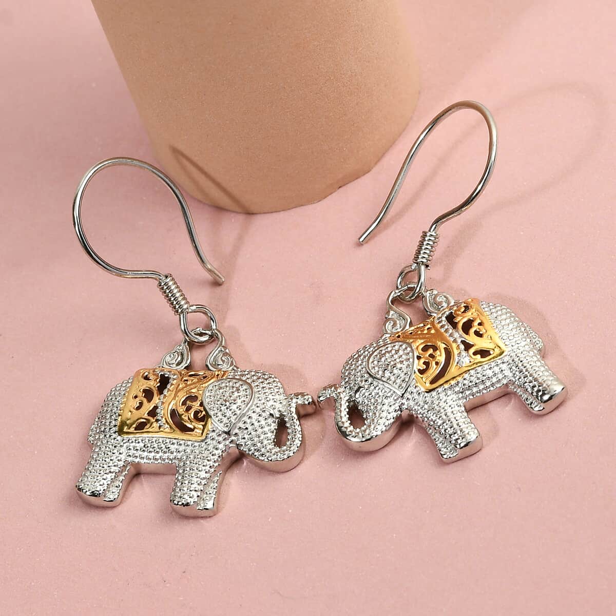 Vermeil Yellow Gold and Platinum Over Sterling Silver Elephant Earrings 5.40 Grams image number 2
