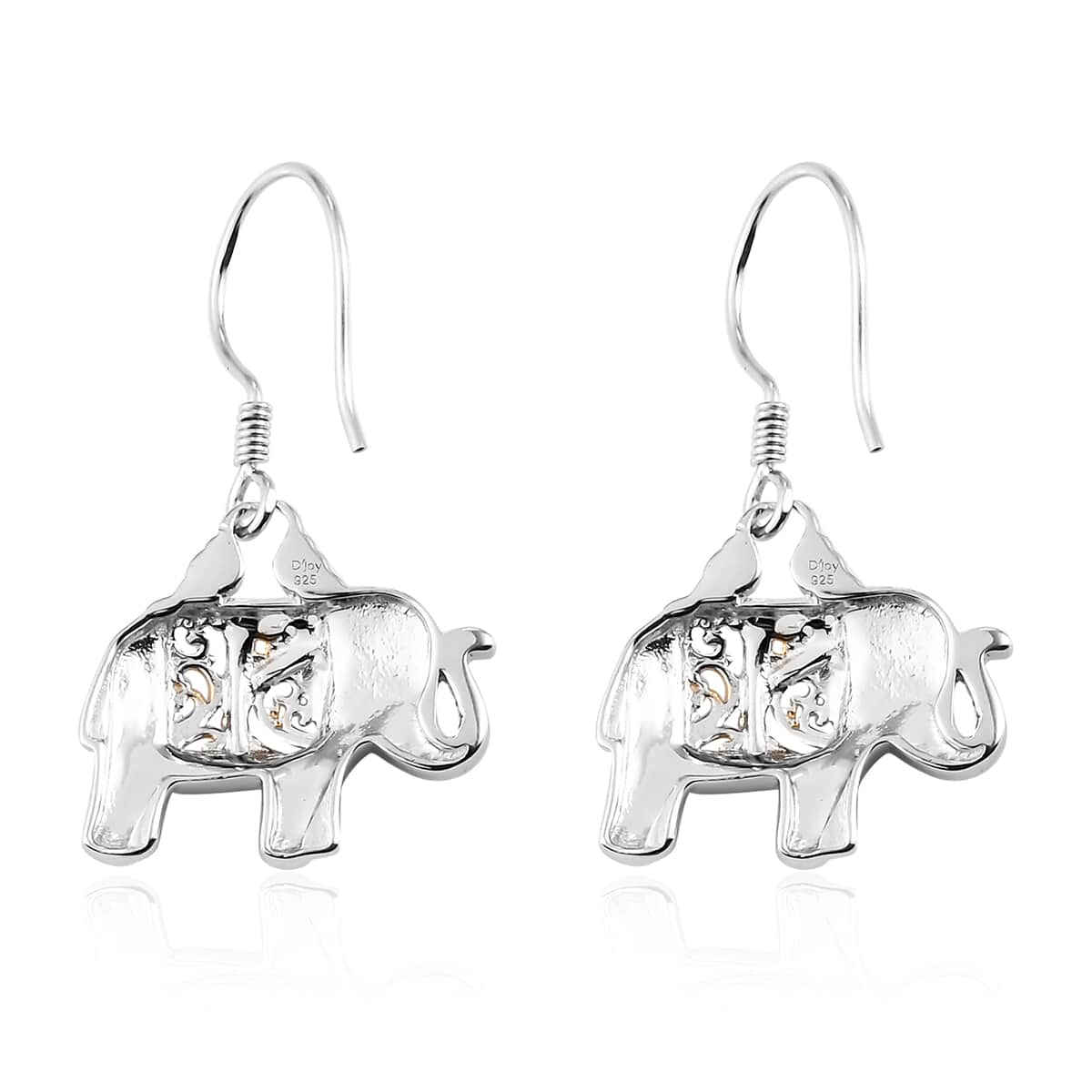 Vermeil Yellow Gold and Platinum Over Sterling Silver Elephant Earrings 5.40 Grams image number 5