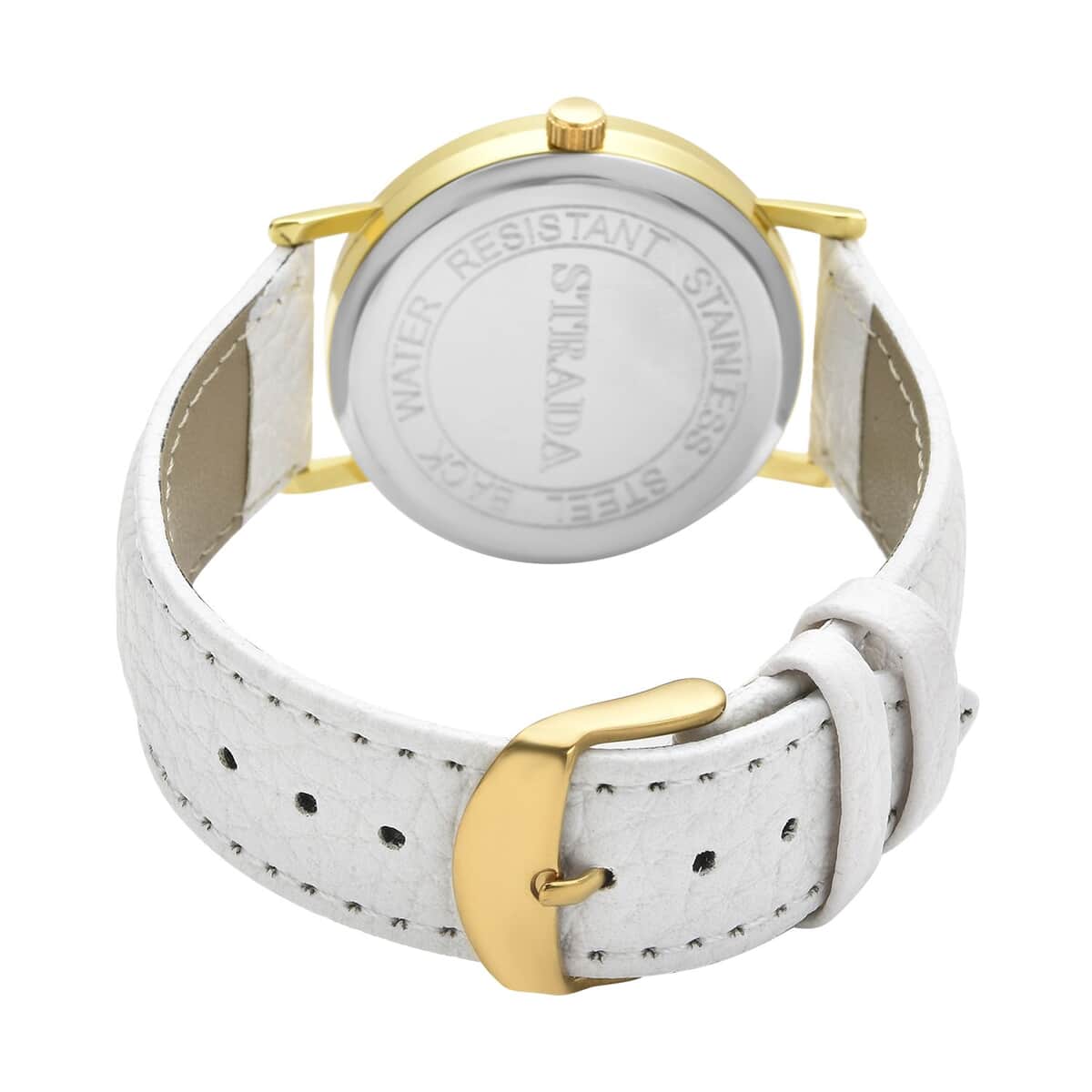 Strada Austrian Crystal Japanese Movement Elephant Watch with White Faux Leather Strap (6.50-8.00 Inches) 0.20 ctw image number 5