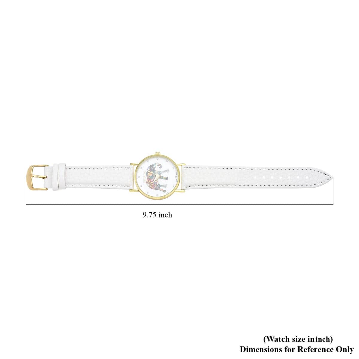 Strada Austrian Crystal Japanese Movement Elephant Watch with White Faux Leather Strap (6.50-8.00 Inches) 0.20 ctw image number 6