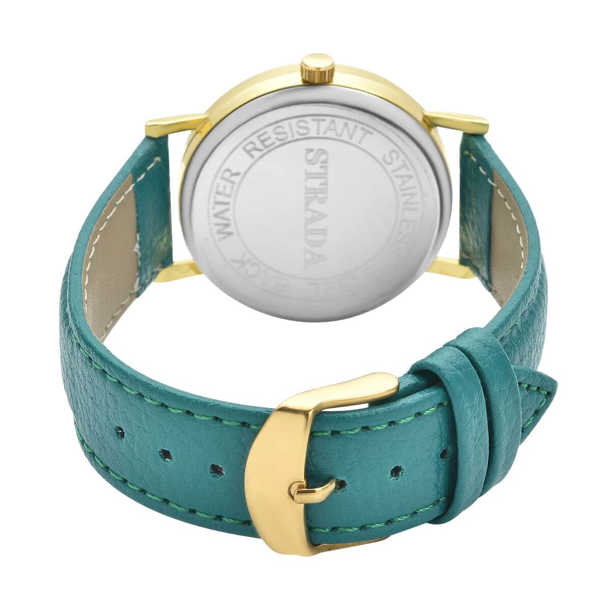 Strada Austrian Crystal Japanese Movement Elephant Watch with Green Faux Leather Strap (6.50-8.00 Inches) image number 5