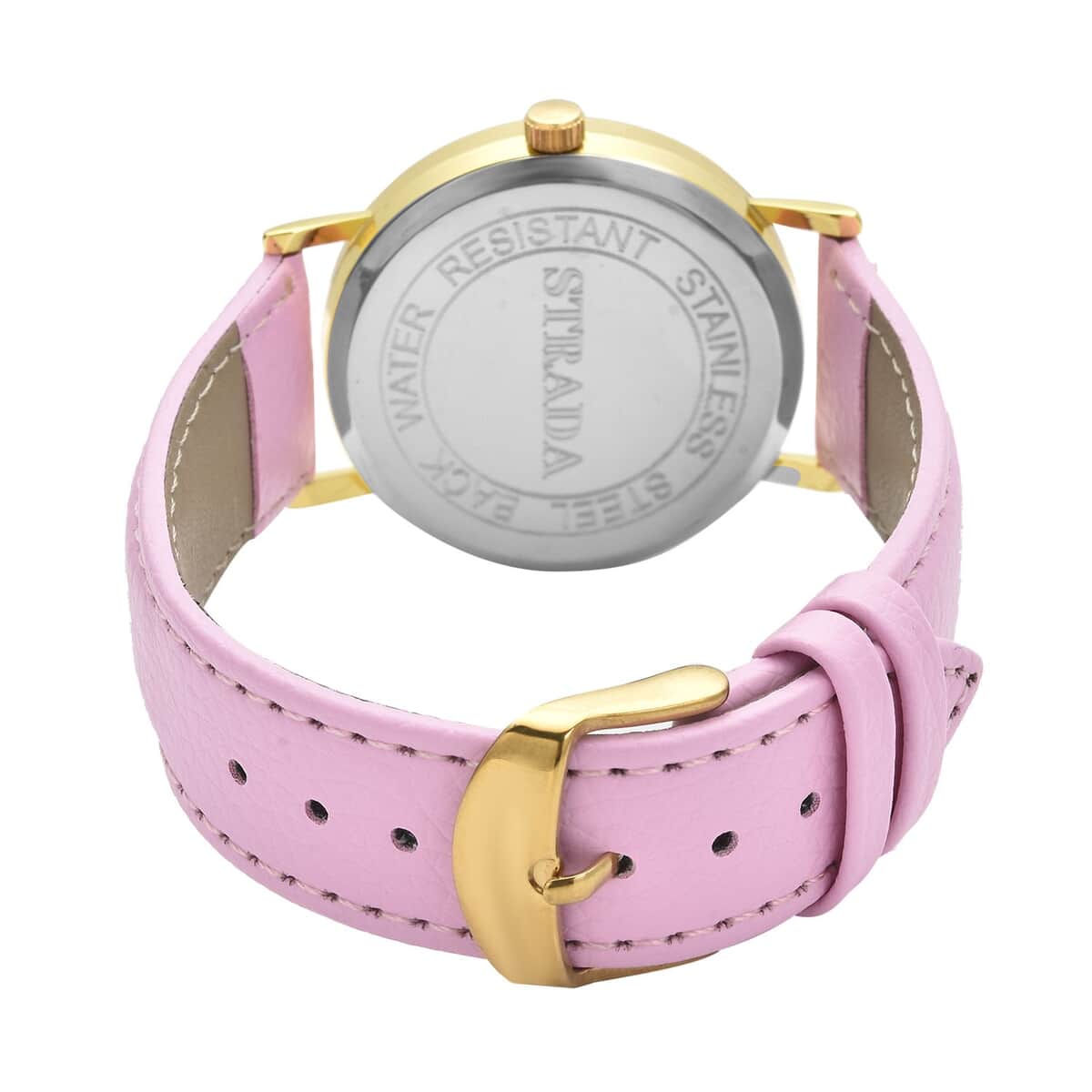 Strada Austrian Crystal Japanese Movement Elephant Watch with Pink Faux Leather Strap (6.50-8.00 Inches) image number 5