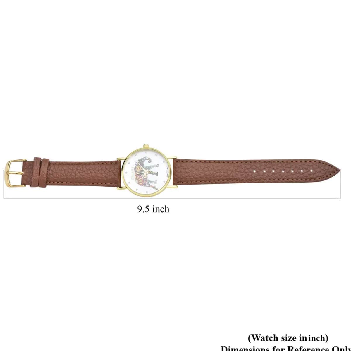 Strada Austrian Crystal Japanese Movement Elephant Watch with Brown Faux Leather Strap (6.50-8.00 Inches) image number 6