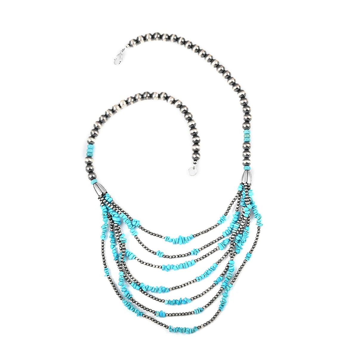 Santa Fe Style Kingman Turquoise Necklace 15 Inches in Sterling Silver 44.35 ctw image number 2