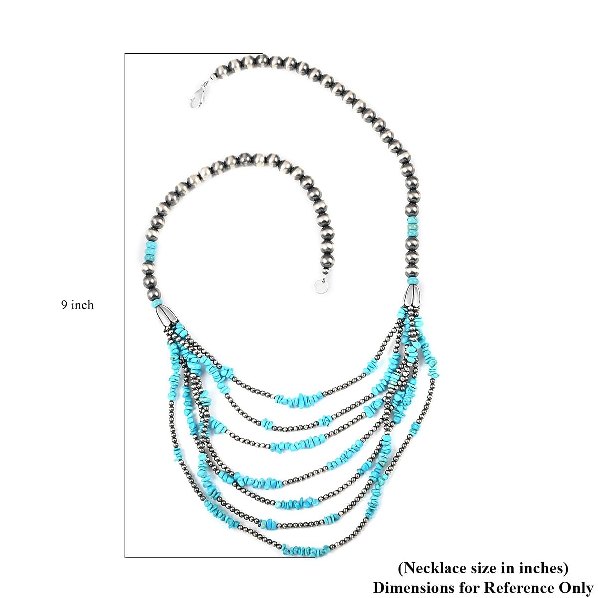 Santa Fe Style Kingman Turquoise Necklace 15 Inches in Sterling Silver 44.35 ctw image number 4