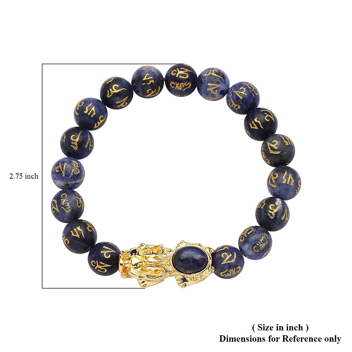 Feng Shui Sodalite Beaded with Pi Xiu Charm Stretch Bracelet in Goldtone 118.50 ctw image number 5
