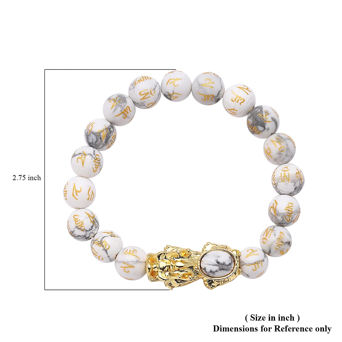 Feng Shui White Howlite Beaded with Pi Xiu Charm Stretch Bracelet in Goldtone 132.00 ctw image number 4