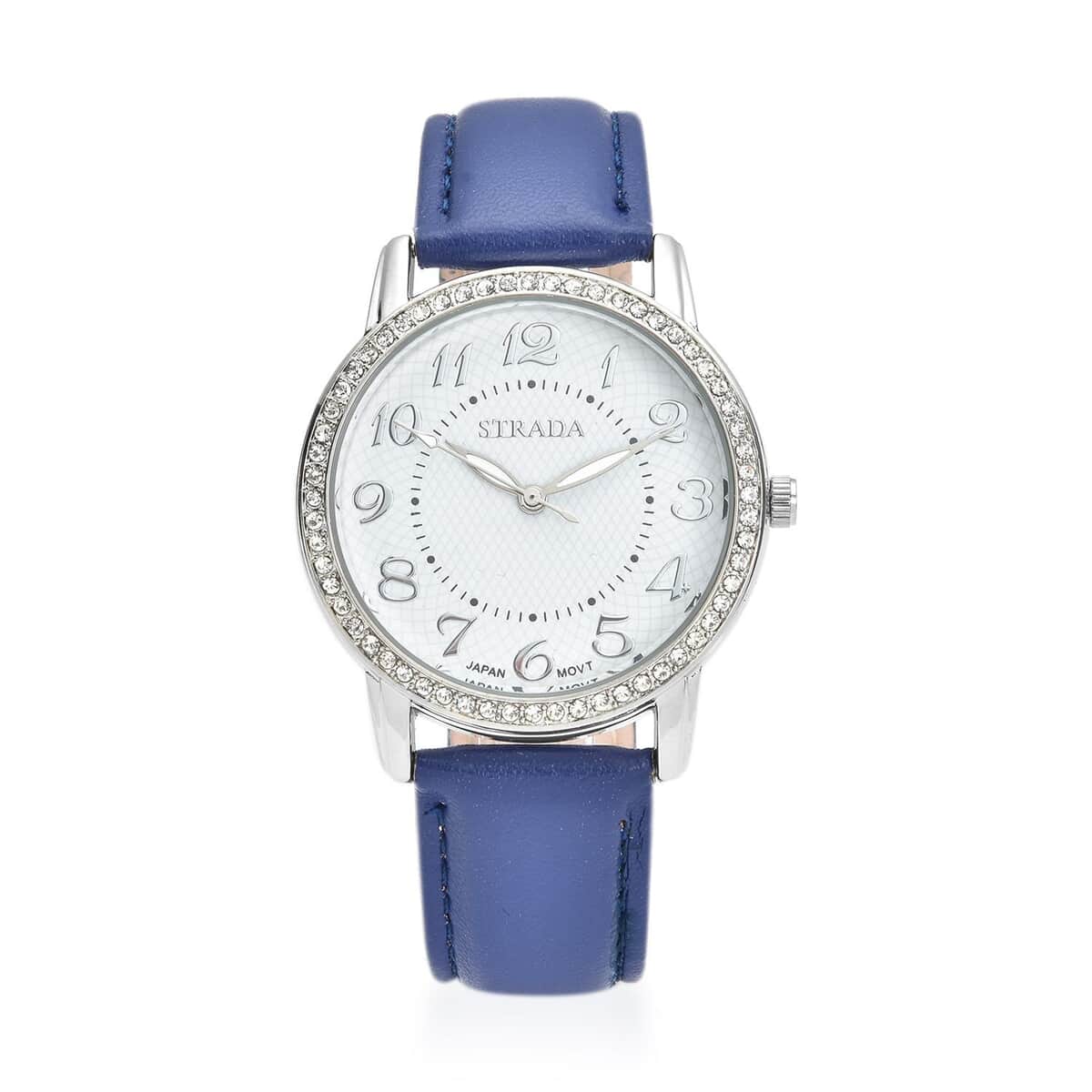 STRADA Austrian Crystal Japanese Movement Watch with Blue Faux Leather Strap (25.40 mm) (5.50-7.25 Inches) image number 0