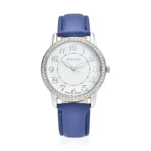 Strada Austrian Crystal Japanese Movement Watch with Blue Faux Leather Strap (25.40 mm) (5.50-7.25 Inches)