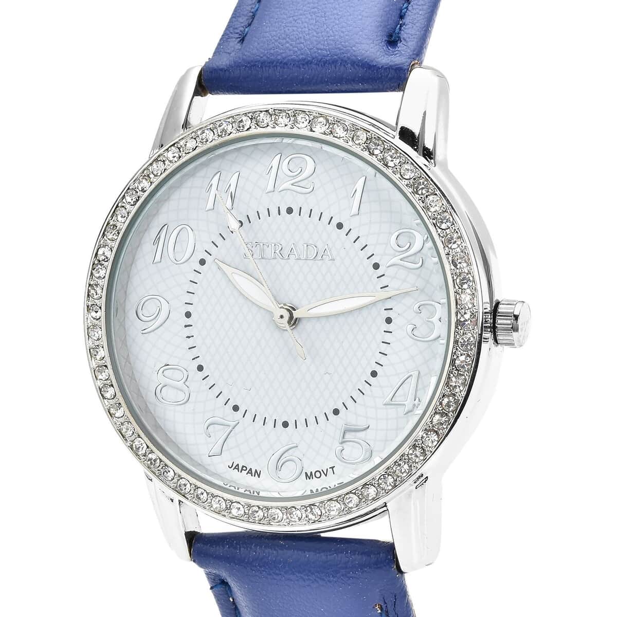 STRADA Austrian Crystal Japanese Movement Watch with Blue Faux Leather Strap (25.40 mm) (5.50-7.25 Inches) image number 3