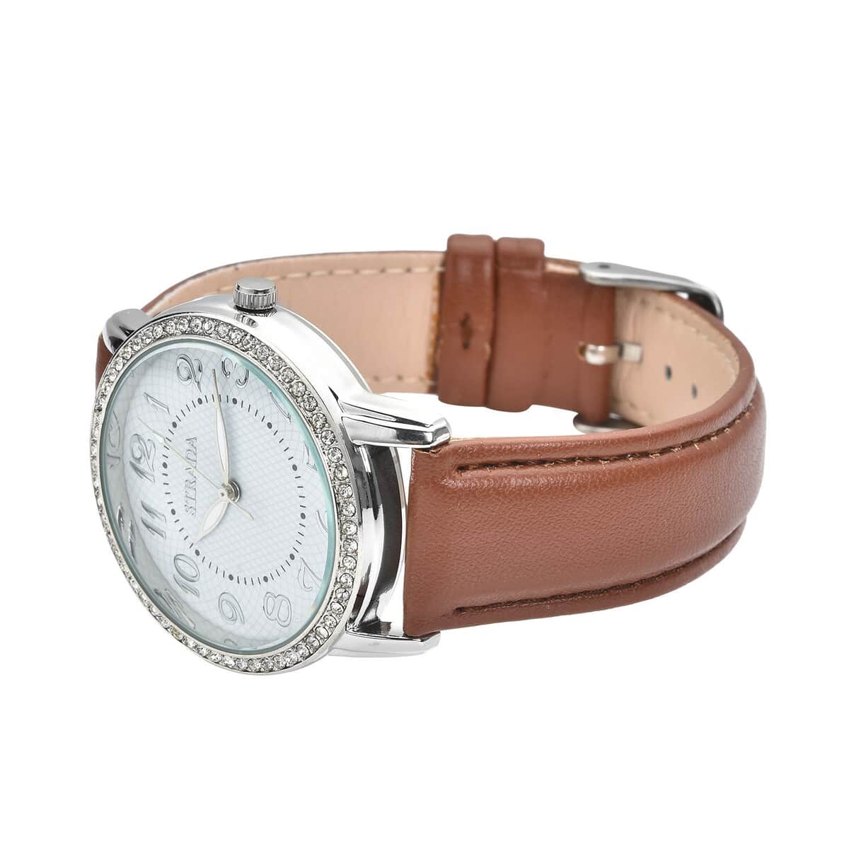 Strada Austrian Crystal Japanese Movement Watch with Brown Faux Leather Strap (25.40 mm) (5.50-7.25 Inches) image number 4