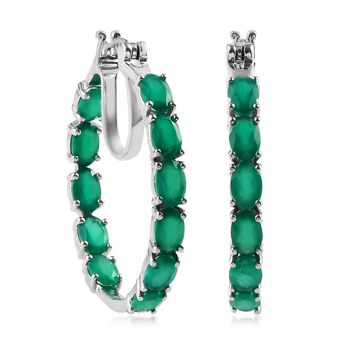 Verde Onyx Inside Out Hoop Earrings in Platinum Over Sterling Silver 8.80 Grams 8.10 ctw image number 0