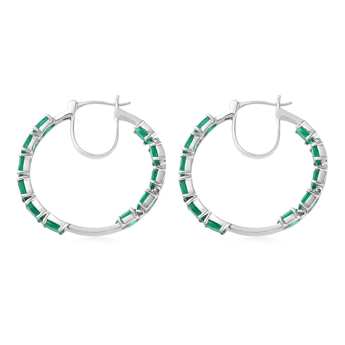 Verde Onyx Inside Out Hoop Earrings in Platinum Over Sterling Silver 8.80 Grams 8.10 ctw image number 3