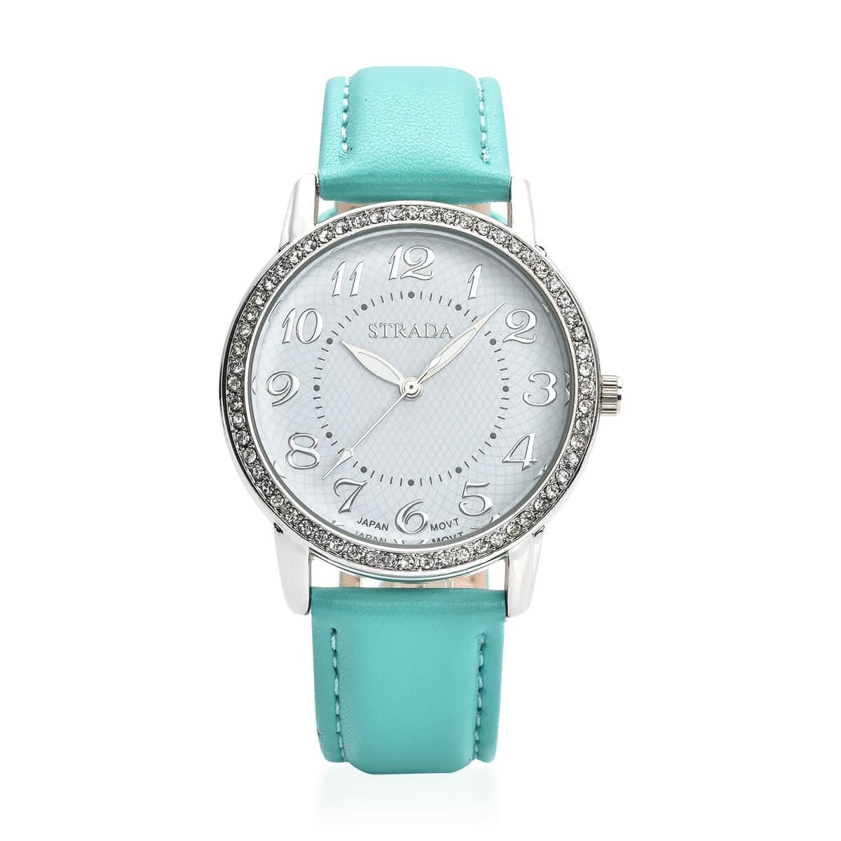 Strada Austrian Crystal Japanese Movement Watch with Teal Faux Leather Strap (25.40 mm) (5.50-7.25 Inches) image number 0