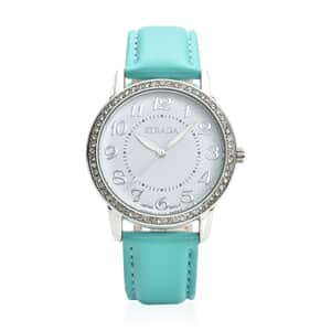Strada Austrian Crystal Japanese Movement Watch with Teal Faux Leather Strap (25.40 mm) (5.50-7.25 Inches)