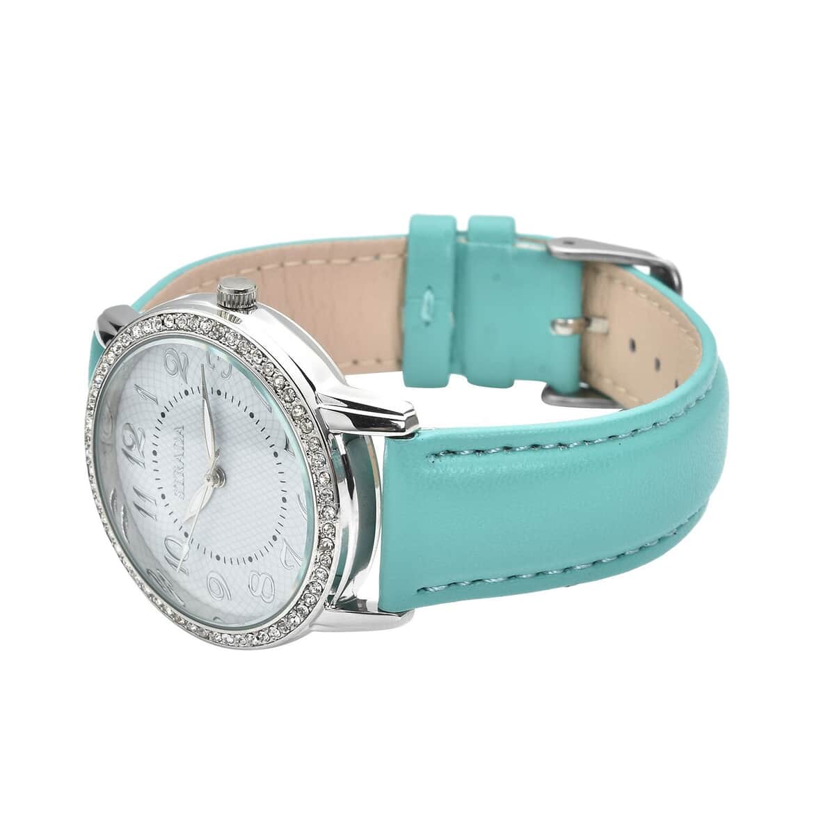 Strada Austrian Crystal Japanese Movement Watch with Teal Faux Leather Strap (25.40 mm) (5.50-7.25 Inches) image number 4