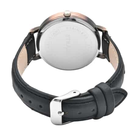 Strada Japanese Movement Piano Pattern Dial Watch in Black Ostrich Embossed Faux Leather Strap image number 5