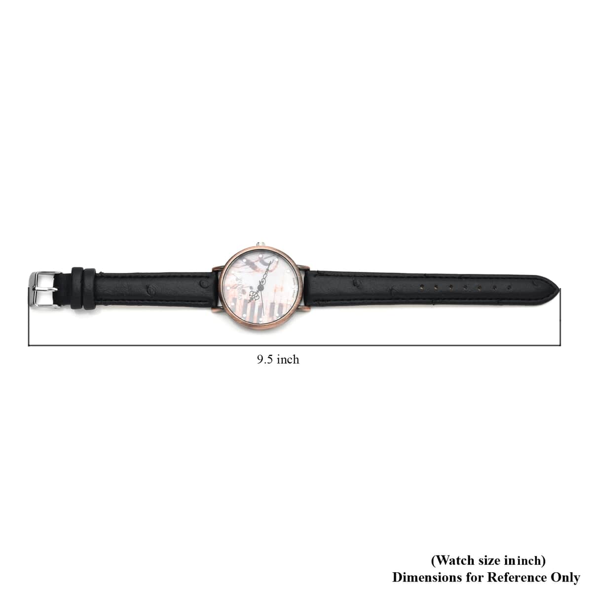STRADA Japanese Movement Piano Pattern Dial Watch in Black Ostrich Embossed Faux Leather Strap image number 6