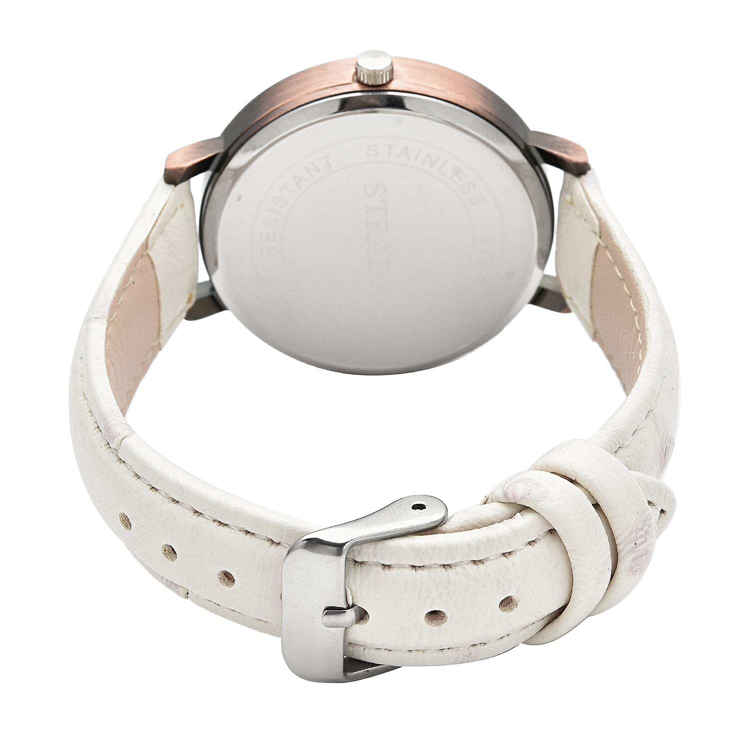 Strada Japanese Movement Piano Pattern Dial Watch in White Ostrich Embossed Faux Leather Strap