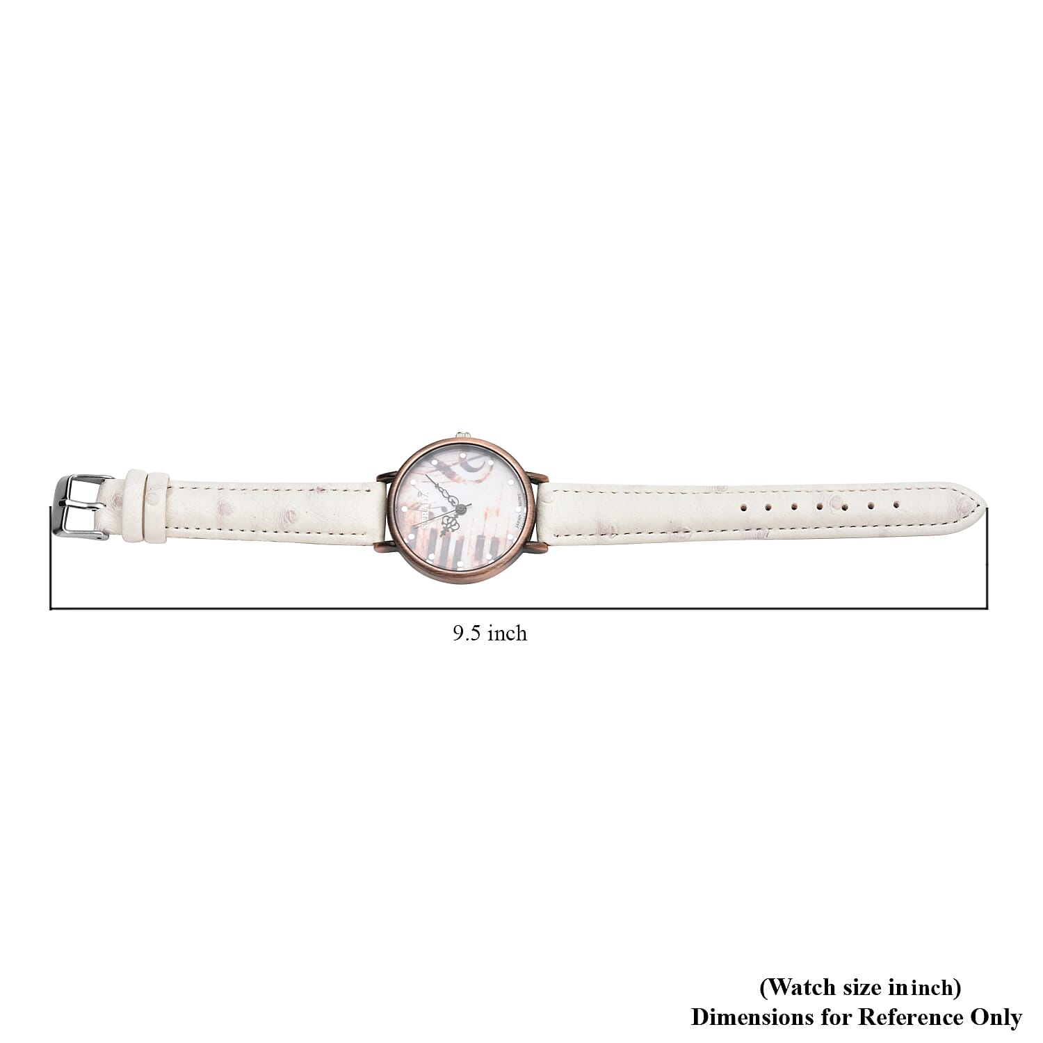 Strada Japanese Movement Piano Pattern Dial Watch in White Ostrich Embossed Faux Leather Strap
