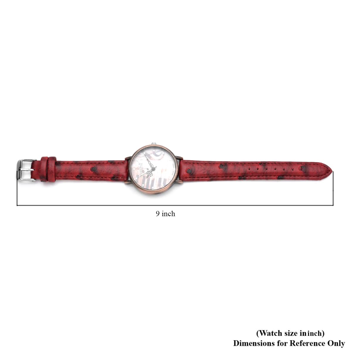 Strada Japanese Movement Piano Pattern Dial Watch in Red Ostrich Embossed Faux Leather Strap image number 6