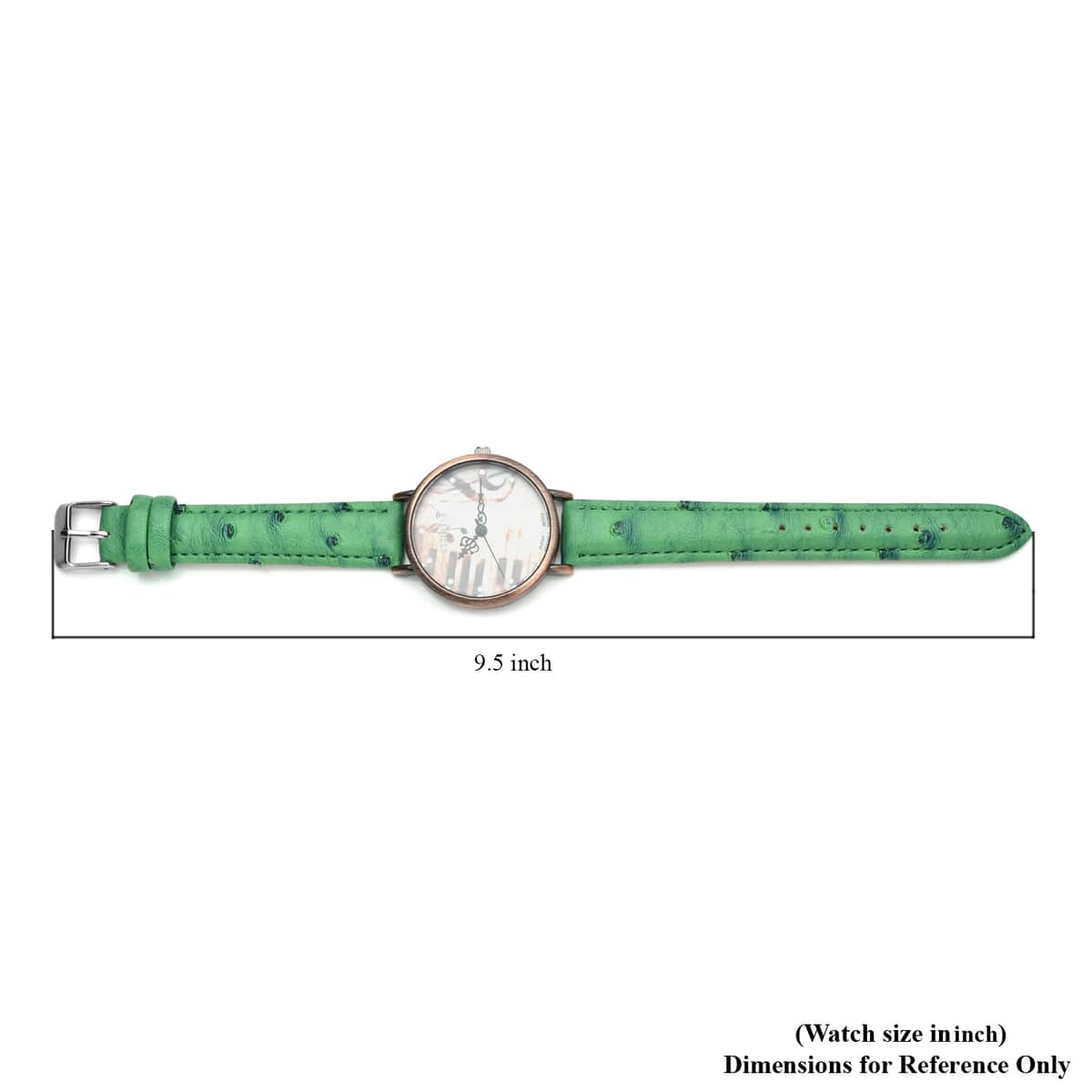 Strada Japanese Movement Piano Pattern Dial Watch in Green Ostrich Embossed Faux Leather Strap image number 6