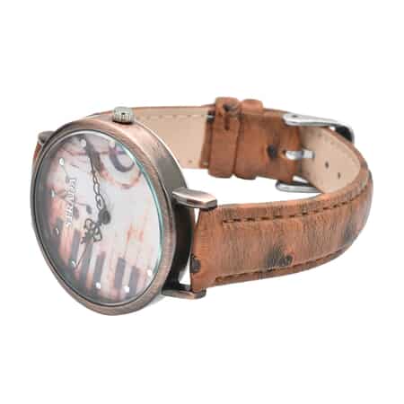 Strada Japanese Movement Piano Pattern Dial Watch in Brown Ostrich Embossed Faux Leather Strap image number 4