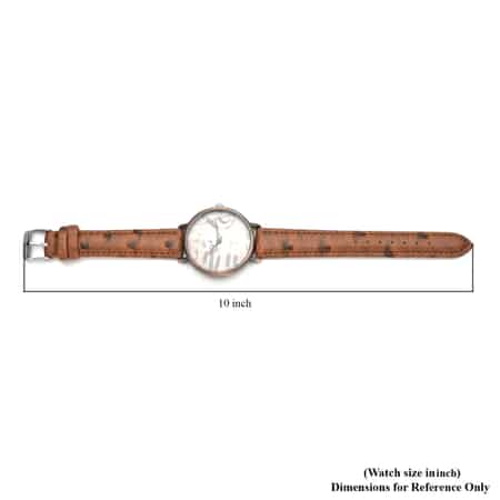 Strada Japanese Movement Piano Pattern Dial Watch in Brown Ostrich Embossed Faux Leather Strap image number 6