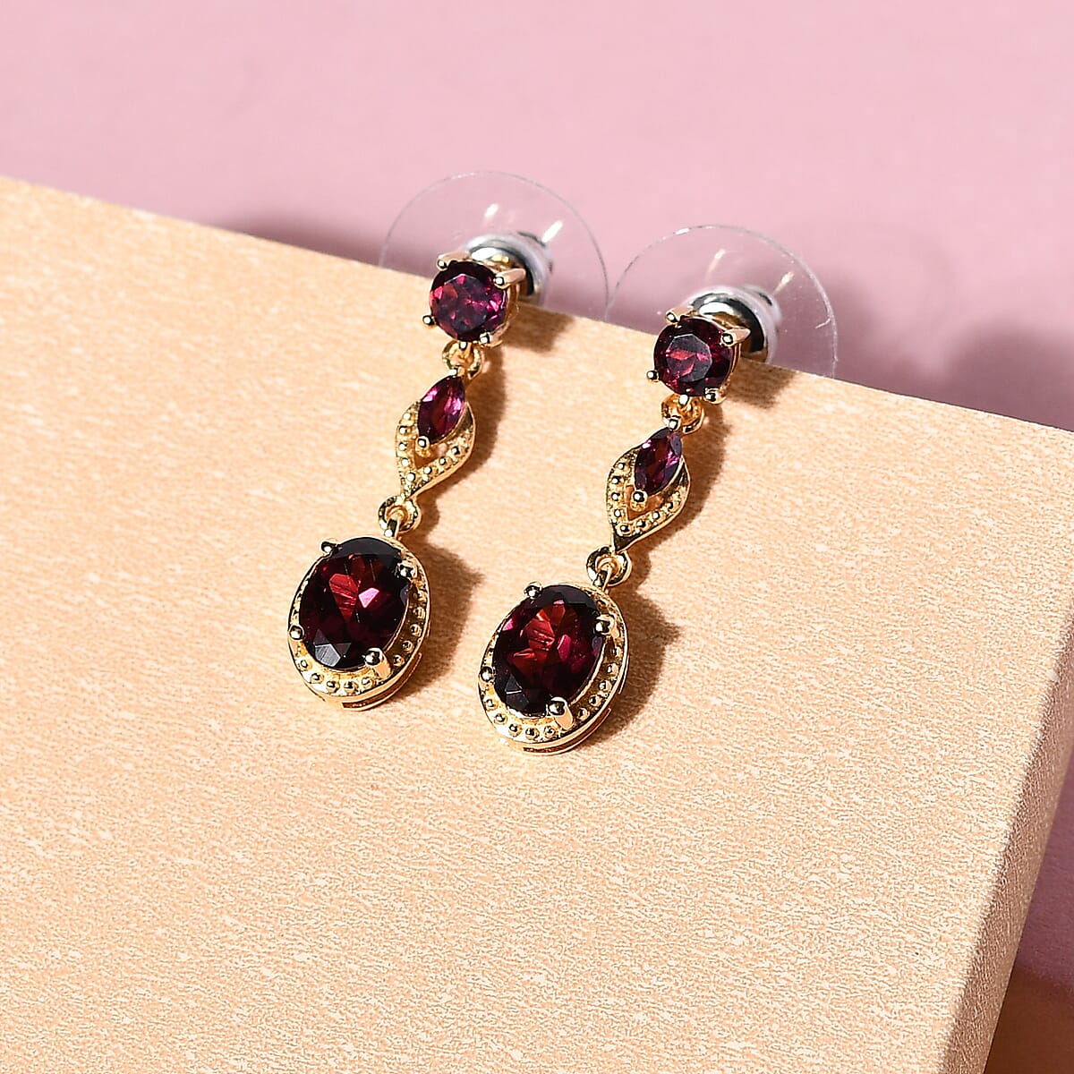 Orissa Rhodolite Garnet Dangling Earrings in Vermeil Yellow Gold Over Sterling Silver 2.80 ctw image number 1
