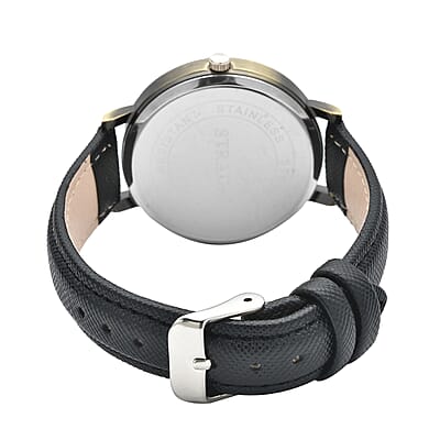 Strada Japanese Movement US National Flag Pattern Watch with Black Faux Leather Strap
