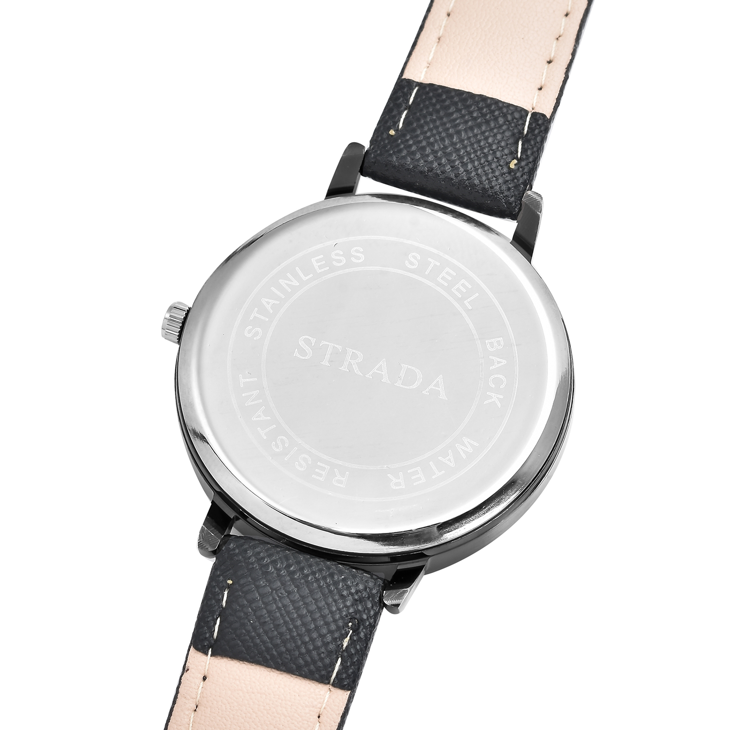 Strada Japanese Movement US National Flag Pattern Watch with Black Faux Leather Strap