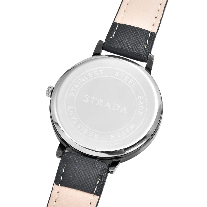 Strada Japanese Movement US National Flag Pattern Watch with Black Faux Leather Strap