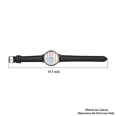 Strada Japanese Movement US National Flag Pattern Watch with Black Faux Leather Strap