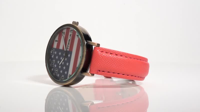 STRADA Japanese Movement US National Flag Pattern Watch with Black Faux Leather Strap