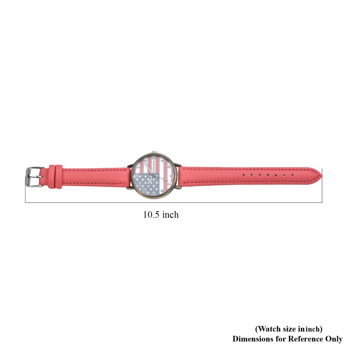 Strada Japanese Movement US National Flag Pattern Watch with Pink Faux Leather Strap image number 6