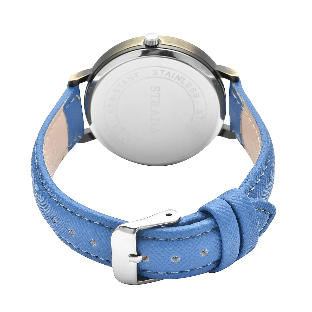 Strada Japanese Movement US National Flag Pattern Watch with Blue Faux Leather Strap image number 4