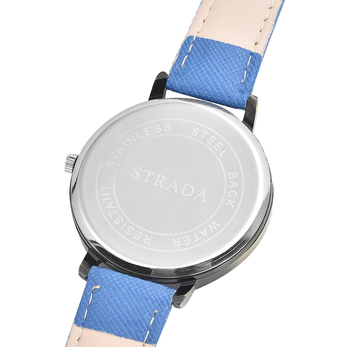 Strada Japanese Movement US National Flag Pattern Watch with Blue Faux Leather Strap image number 5