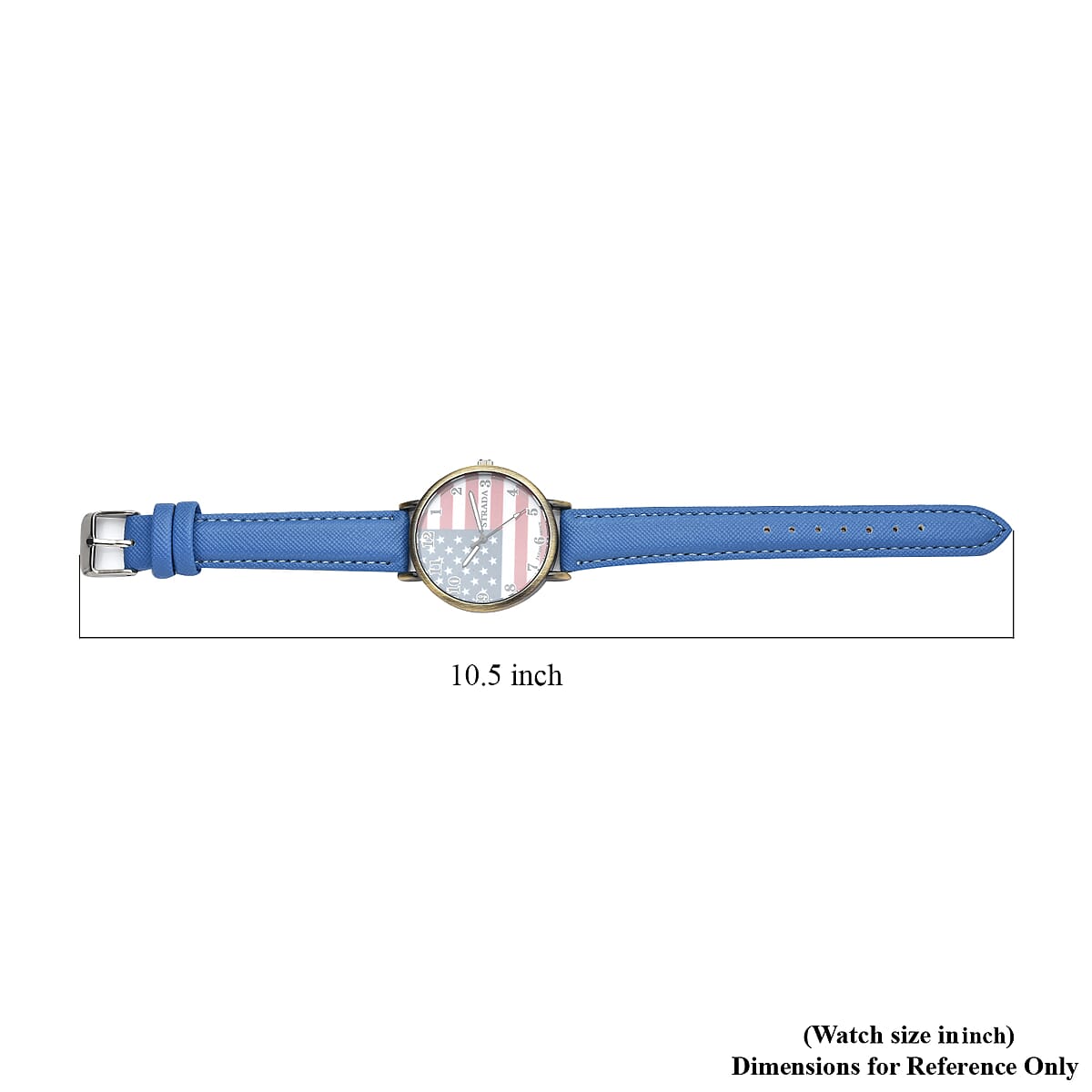 Strada Japanese Movement US National Flag Pattern Watch with Blue Faux Leather Strap image number 6