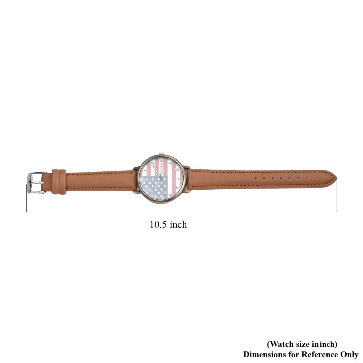 Strada Japanese Movement US National Flag Pattern Watch with Brown Faux Leather Strap image number 6