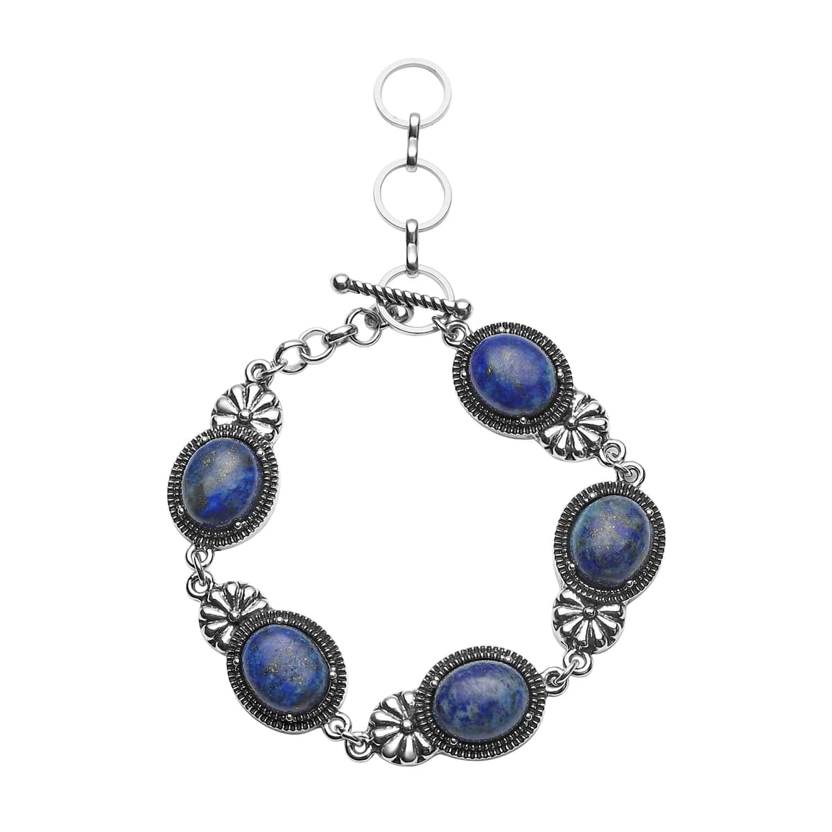 Lapis, Opalite, Green Aventurine, Red Agate and South African Yellow Tiger's Eye Toggle Clasp Bracelet in Black Oxidized Silvertone (8.00 In) 42.00 ctw image number 0