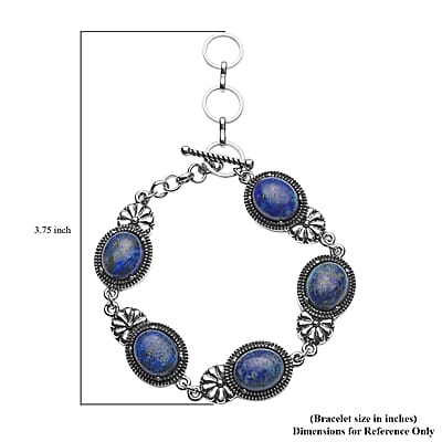 Lapis Lazuli Toggle Clasp Bracelet in Black Oxidized Silvertone (8.00 In) 45.00 ctw